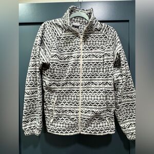 Columbia Dark Gray and White Patterned Fleece Jacket, Sz M